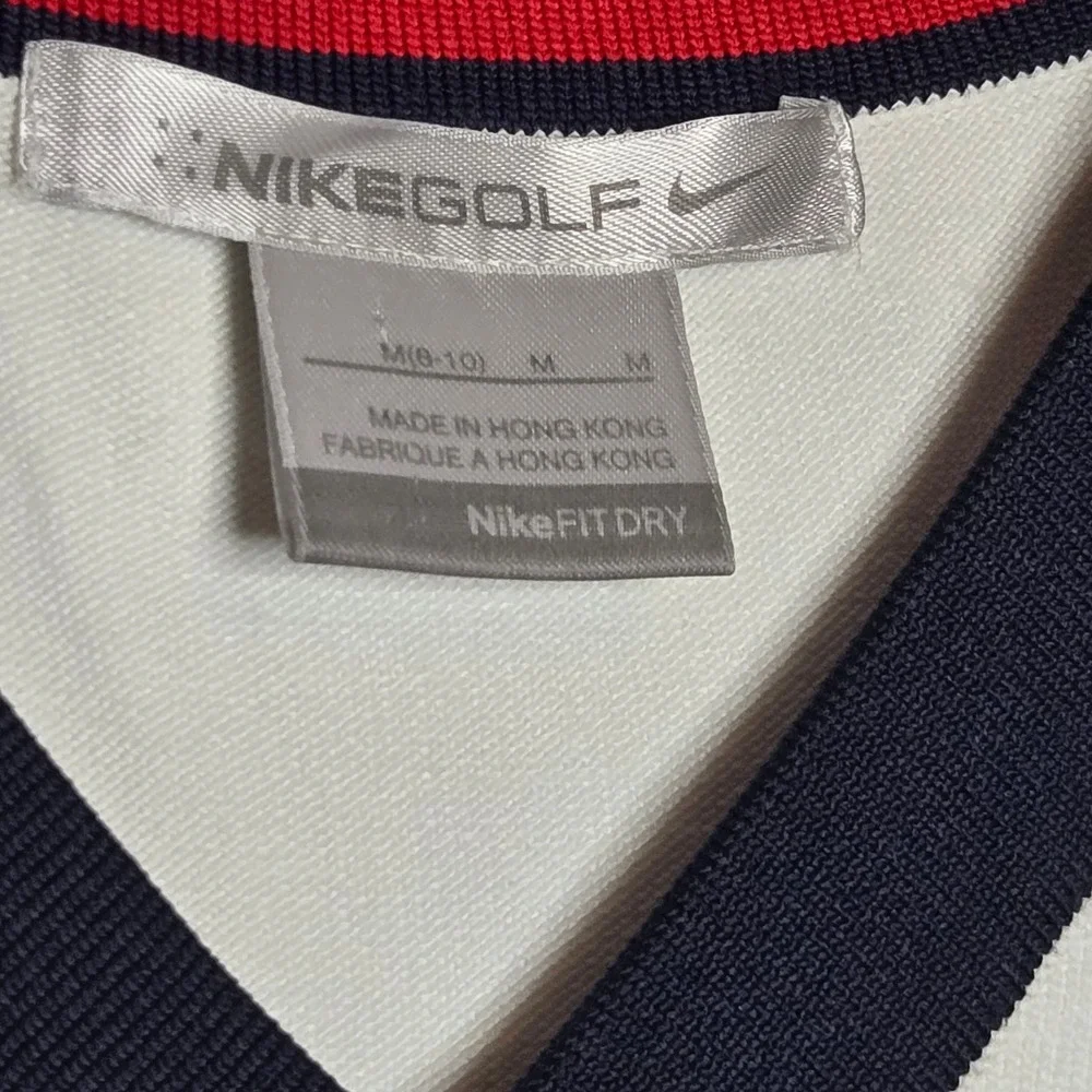 Nike Golf Sweater Y2K Womens Medium White V-Neck 3/4 Sleeve Knit Navy Red Trim